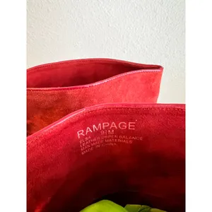 Red Soft Suede Slouchy Heeled Boots Mid Calf Bow Tie Pull On Size 9.5 Rampage thumbnail 7