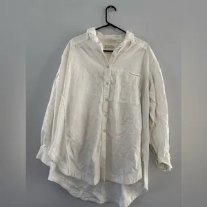 Free People Over Size Button Down Shirt Flannel Blouse Cotton White Cream Size M thumbnail 3