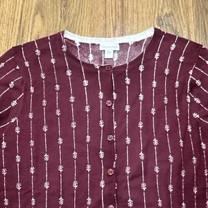 Garnet Hill Sweater Womens Large Signature Eco Merino Wool Cardigan Maroon thumbnail 2
