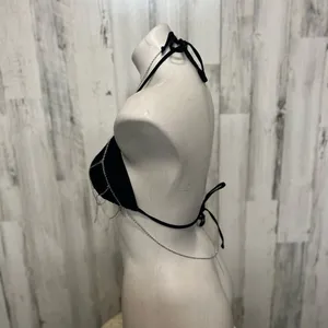 Spyder Black Triangle Bikini Top Silver Chain Body Jewelry Festival Rave Top Small thumbnail 3