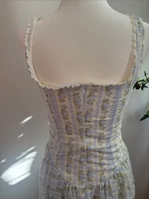 Vintage-Inspired Blue Floral Mini Dress with Cream Trim thumbnail 7