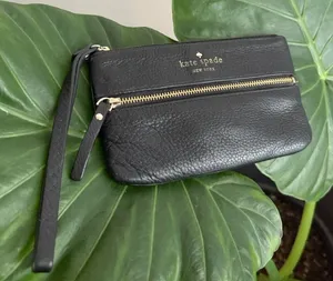 kate spade black pebbled leather wristlet clutch thumbnail 1