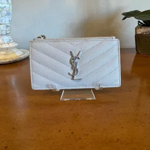 Saint Laurent YSL Cassandra Gray Leather Coin Purse Wallet thumbnail 2