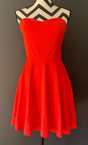 AMANDA UPRICHARD Sweetheart Neck Strapless Ponti Dress Mini Neon Orange‎ Medium thumbnail 1