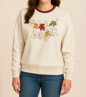 🍂 Cozy Fall Multicolor Leaf Embroidered Sweatshirt with Bead Embellishments 🍁 L thumbnail 1