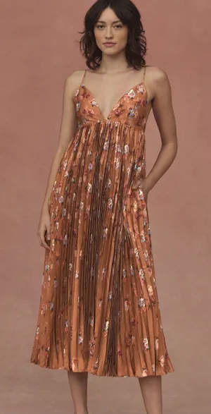 BHLDN Maya Pleated V-Neck Midi Dress thumbnail 1
