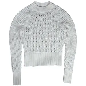 J. Crew Pointelle‎ Crewneck Sweater in White S BZ498 thumbnail 1