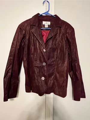Vintage Erin London Women's Burgundy Button Up Textured Blazer Size L thumbnail 2