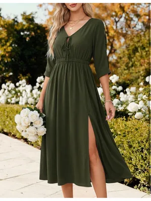 NEW Amoretu Vacation Dress V-Neck Batwing Half Sleeve Flowy Midi Dress M thumbnail 6
