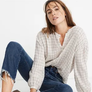Madewell EUC Oversized Meadow Shirt in Windowpane Long Sleeve Button Up Blouse thumbnail 1