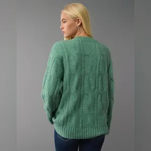 American Eagle‎ Outfitters Cable Knit Sweater Green Oversized Relaxed Fit Size M thumbnail 7