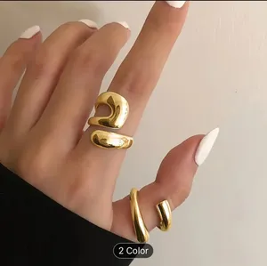 2 Pieces Vintage Inner Style Geometric Punk Alloy Exaggerated Stacked Rings thumbnail 2