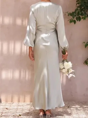 Billy J Amara Maxi Dress Satin Sage Green Olive Size 10 thumbnail 3