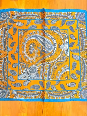 Vintage Orange and Blue Paisley Scarf – Large Square Fashion Accessory thumbnail 3