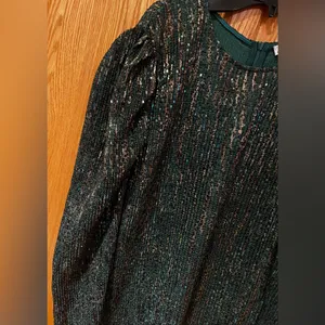 ZARA Sequin Puff Long Sleeve Special Limited Edition Emerald Green &‎ Gold Dress thumbnail 9