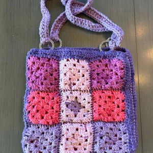 Crochet Bag Purse Knitted Tote Handbag LIned thumbnail 2