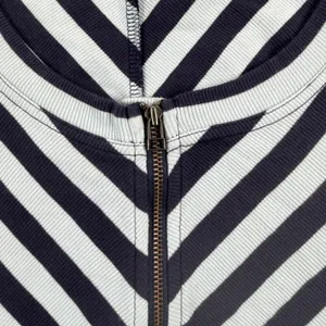 Maeve Anthropologie Womens Large Blue Navy Striped‎ Zip Front 3/4 Sleeve Rib Top thumbnail 5