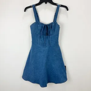 Lulus Considered Charisma Blue Chambray Bustier Mini Dress Cute A Line Small NWT thumbnail 5