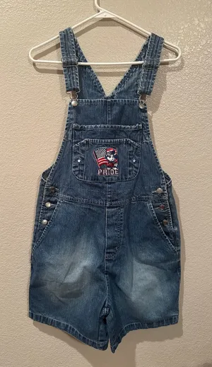 Vintage 90s Disney Pride Mickey Mouse Patriotic USA Overall Shorts S thumbnail 1