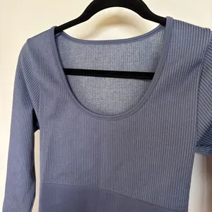 Aerie Offline Ribbed Stretch Blue Scoop Neck Long Sleeve Athleisure Workout Top thumbnail 2