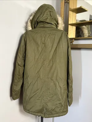 Banana Republic Small Olive Green Faux-Fur Hooded Puffer Parka Jacket Coat thumbnail 2