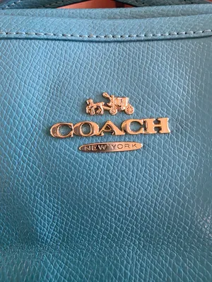Vintage Coach Street Leather Tote Purse Handbag Shoulder Bag Gold Blue Zip Top thumbnail 4