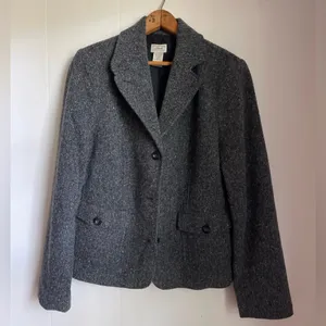 LL Bean Grey Herringbone Tweed Wool Silk Blazer Riding Jacket Heritage Classic thumbnail 8