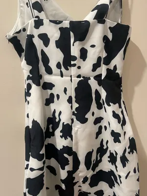 Cow-Print Mini Slip Dress in Black and White thumbnail 3