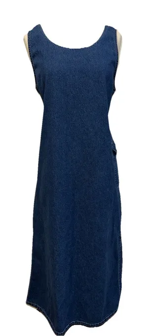 Nick & Sarah Blue Jean Denim Jumper Maxi Dress Med Side Flap Pocket Modest Boho thumbnail 1