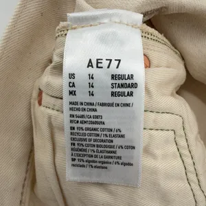 AE77 Stovepipe Selvedge Jeans Women 14 Regular Cream NWT Organic Cotton Straight thumbnail 11