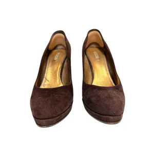 Vintage Miu Miu‎ Brown Suede Platform Pumps 70s Style Block Heel Size 37.5 thumbnail 3