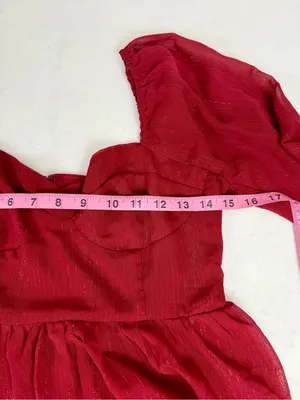 Bohme Tiered Ruffle Mini Dress Red Shimmer Cottagecore‎ Boho Small thumbnail 5