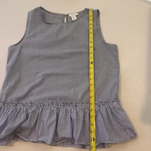 KENAR Top Blue Striped Nautical Coastal Gypsy Bohemian Women Large Peplum Shirt‎ thumbnail 8