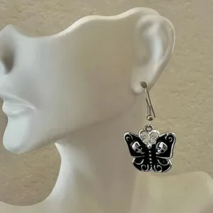 Goth Butterfly Skull Enamel Earrings Black thumbnail 4