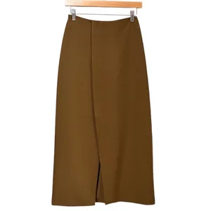 Commense Brown High Waisted Wrap Midi Skirt Front Slit XS 231021003‎ thumbnail 2