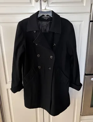 Donnybrook Black 100%‎ Wool Pea Coat Double Breasted Mid Length Jacket Womens 14 thumbnail 1