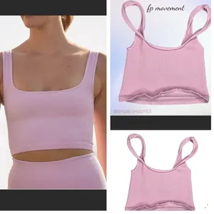 Free People HAPPINESS RUNS SQUARE NECK CROP TOP TANK PINK M L thumbnail 8