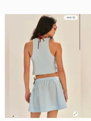 NEW Free People free-est Milani Tank Top Mini Skirt Boho Cotton Set Blue Large thumbnail 5