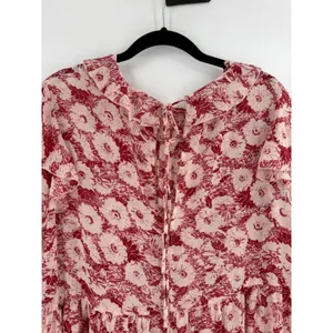 Free People Mini Dress These Dreams L Red Tea Floral Pleated Ruffle Cottagecore thumbnail 11