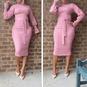 Hera Collection Sweater dress belted turtleneck. Long bell sleeve. thumbnail 3