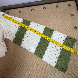 Star Crochet Knit Cropped Sweater Women Small Cream Green Long Sleeve Boho thumbnail 5