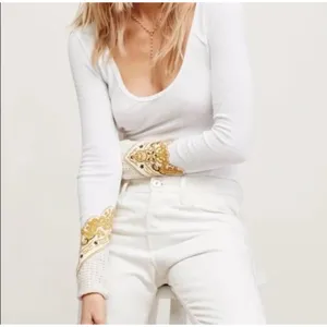 Free People We The Free Bandana Cuff Top Cream Scoop Neck Paisley‎ Thermal Sz XS thumbnail 2