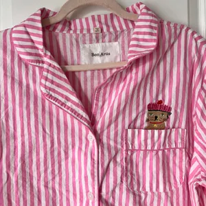 Bon‎ Artis Pink Striped Cat Embroidery Pajama Set 100% Cotton Women’s Size 1 thumbnail 8
