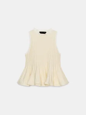 NWT Zara Cream / Butter Yellow Ribbed Knit Ruffle Trim Peplum Tank Top thumbnail 11