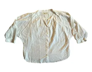 Madewell White Button Front Blouse Silver Metallic Stripe Size Medium thumbnail 2