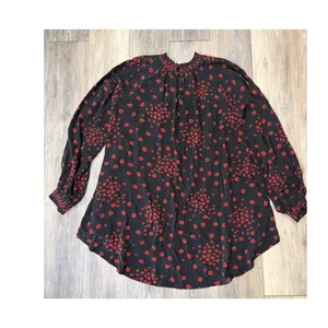 Free People Black Red Floral Blouse Sheer Boho Peasant Top Smocked Romantic thumbnail 2