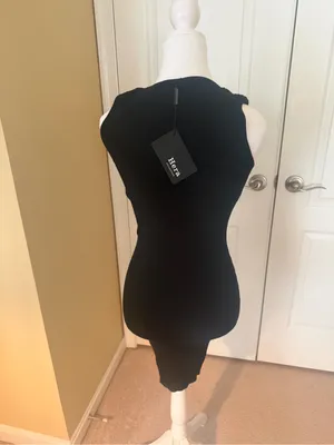 Hera Collection Black Knit Lace-Up Dress with Gold Eyelets thumbnail 3