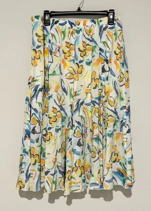Hope &‎ Harlow floral watercolor maxi skirt white orange blue size Large thumbnail 1