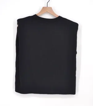 NEW Mango MNG Shoulder Pad T-Shirt Crewneck Cotton in Black Women's XS S thumbnail 3
