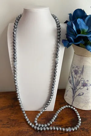 Chico's Gray 10mm Faux Pearl Beaded Necklace thumbnail 1